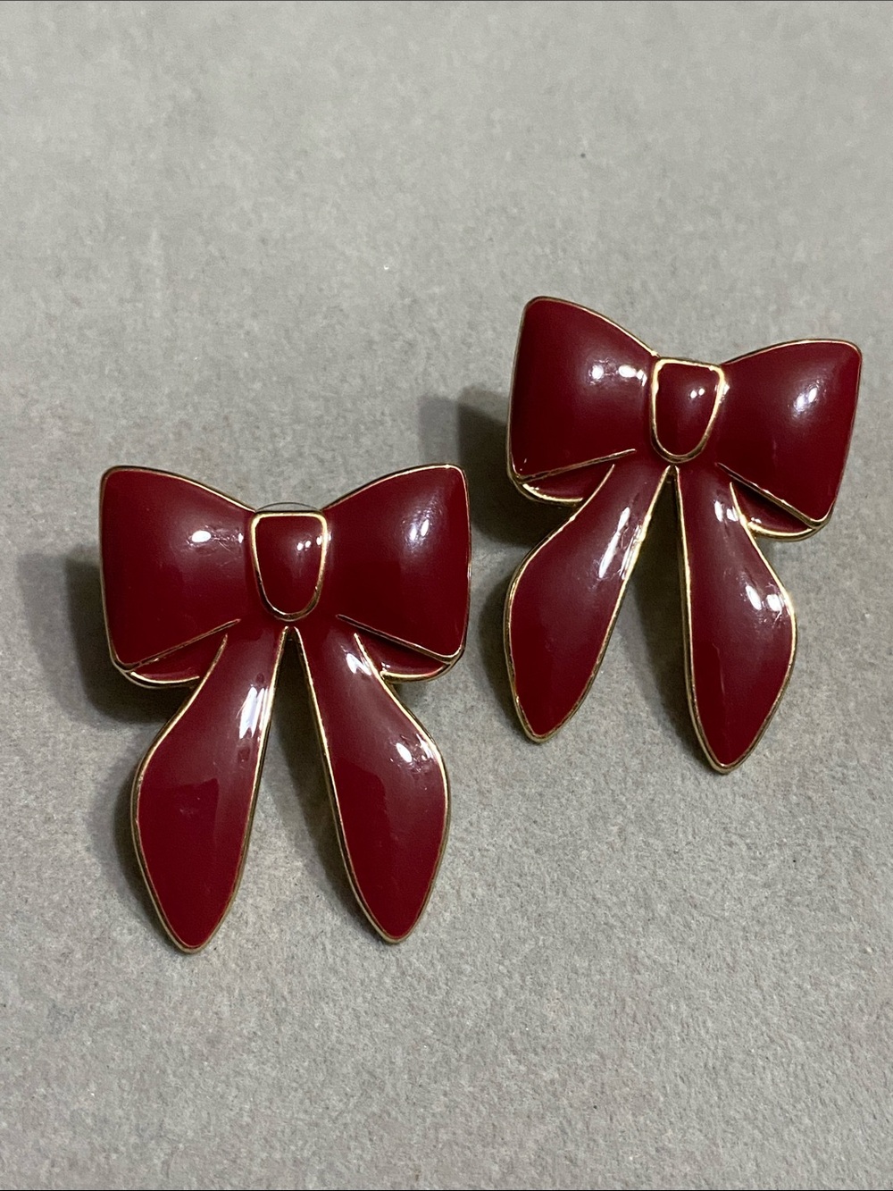 Red Enamel Bow Stud Earrings